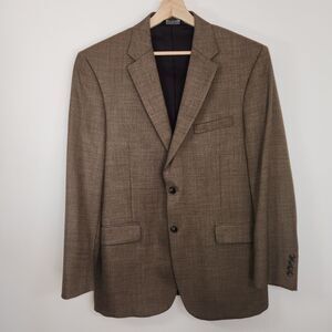 Jos A Bank Mens Sport Coat Blazer Size 42R Wool Brown Check Tweed